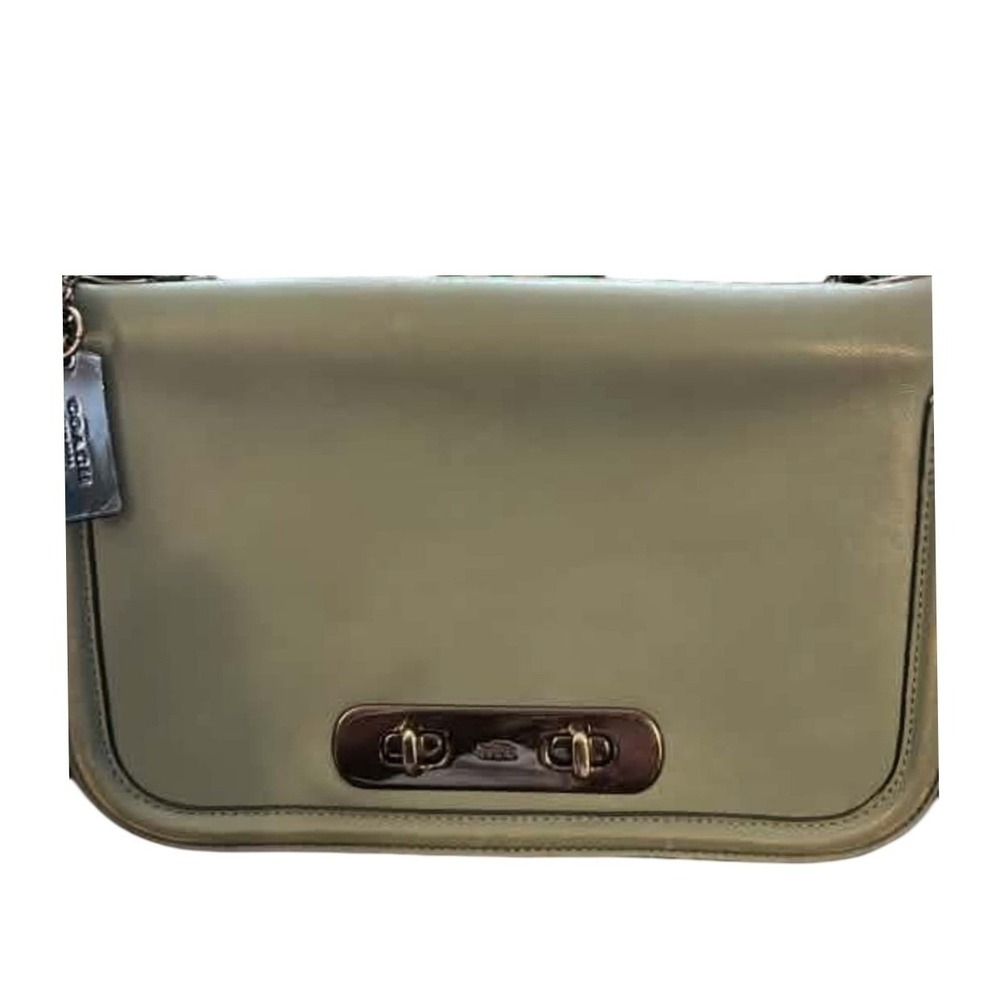 Coach Swagger Shoulder Bag Sage Green Leather Double Turnlock Chain Strap